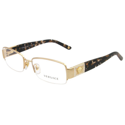 美國(guó)直郵 Versace范思哲 女士金屬矩形平光鏡 金色鏡框豹紋鏡腿 醋酸酯鏡片