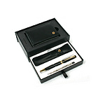 【SOTANIA】經典男士純黑色名片夾+圓珠筆套裝