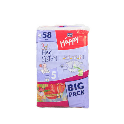  貝拉寶貝Bella Baby Happy系列 透氣綿柔紙尿褲5號(hào)實(shí)惠裝 58片/包
