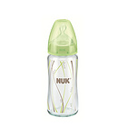德國 NUK 寬口徑玻璃奶瓶 防脹氣帶2號M中圓孔 6-18個月硅膠奶嘴 綠色 240ml
