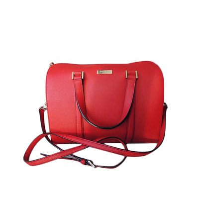 美國(guó) 凱特·絲蓓Kate Spade 波士頓包 十字紋牛皮桶包 紅色單肩女包 wkru2690紅色女式包包