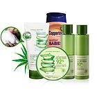 防曬祛斑保濕5件套 全程無憂 “一條龍”呵護 自然樂園潔面乳150ml+蘆薈水160ml+蘆薈乳160ml+蘆薈膠300ml*2 兩盒裝+水寶寶SPF50有香防曬乳液 237ml/瓶