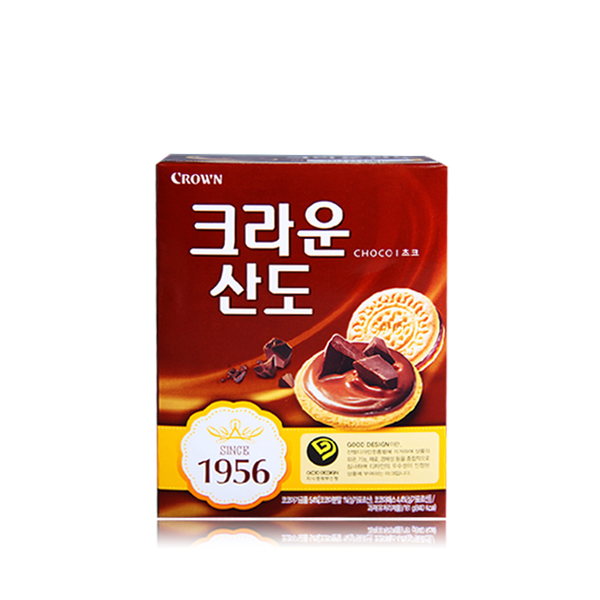 韩国crown/可拉奥山都巧克力夹心饼干 巧克力口味饼干零食 161g/盒