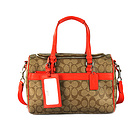 蔻馳女款經典牛皮C紋旅行包F77510  桔紅色手提肩背斜挎旅行包  美國Coach