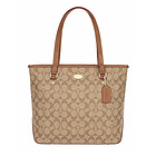 蔻馳經(jīng)典帆布包邊棕色女包F34603  美國Coach單肩手提女士包包