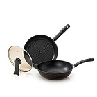 韓國 HAPPY CALL 金剛石涂層28cm平底炒鍋+煎鍋+玻璃蓋3件套 巧克力色鍋具套裝
