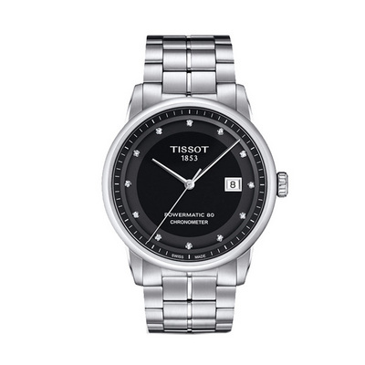 瑞士Tissot 天梭豪致系列 男士自動機械表 整點鑲鉆黑色表盤男表T086.408.11.056.00