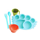 韓國優妮如意Uinlui天藍色天使餐盤餐具5件套  多彩環保嬰兒健康碗勺水杯