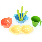 韓國優妮如意Uinlui多彩健康環保餐具7件套 嬰兒碗勺叉 非塑料蔗糖制品 藍色湯碗