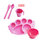 韓國優(yōu)妮如意Uinlui粉色天使餐盤5件套  多彩蔗糖環(huán)保嬰兒健康餐具碗勺水杯 禮品套裝