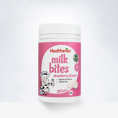 賀壽利Healtheries草莓味高鈣奶片咀嚼片50片 香濃易咀嚼 