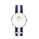 瑞典Daniel Wellington丹尼爾惠靈頓DW女士手表石英尼龍表帶情侶表女款藍白藍銀色表殼 0963DW