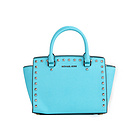 邁克.科爾斯Michael Kors 9顆鉚釘笑臉包MK女包女士包包 湖水藍30T3SSMS2LAQU 單肩手提包女包