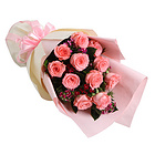 鮮花/假日公主 11朵戴安娜粉玫瑰+混色石竹梅+梔子葉 