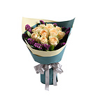 鮮花/柔情似水 11朵香檳玫瑰+紫色勿忘我0.3扎+梔子葉 