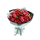 鮮花/幸福萬年長 66朵紅色康乃馨+白邊紫色多頭康乃馨15支+梔子葉2扎 母親節新品