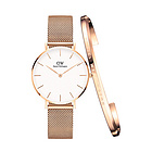 丹尼爾惠靈頓（DanielWellington）DW手表女 歐美32mm白盤金屬女表DW00100163+女手鐲同色小號（禮盒裝）