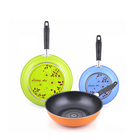 韓國 綠+藍+橙【Living Art】鉆石涂層花朵圖案鍋具 三件套 平底鍋 煎炒鍋 煎雞蛋 炒菜 炒年糕 節能環保 