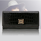 韓國CAPPACCI鱷魚紋高級女式長款錢包 CA04-0100201  黑色