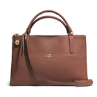 美國 COACH蔻馳 SAFFIANO皮革迷你BOROUGH手袋 牛皮橫款褐色斜挎包 女士手提包