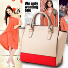 韓國明星愛用品牌MARGE SHERWOOD - MARGE SQUARE 8022 象牙白&粉色 雙色拼接手提包