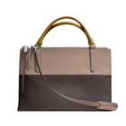 美國 COACH蔻馳 復(fù)古拼色皮革迷你BOROUGH手袋 雙拉鏈淺灰褐色手提包