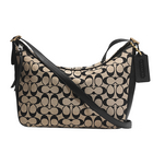 美國 COACH蔻馳 BLEECKER布里克 真皮鑲邊 黑色女士半月包 字母帆布單肩包