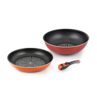 韓國 三件套裝 多功能手柄 五種鉆石涂層【Living Art】魔法鍋具 不粘平底鍋 不粘煎炒鍋